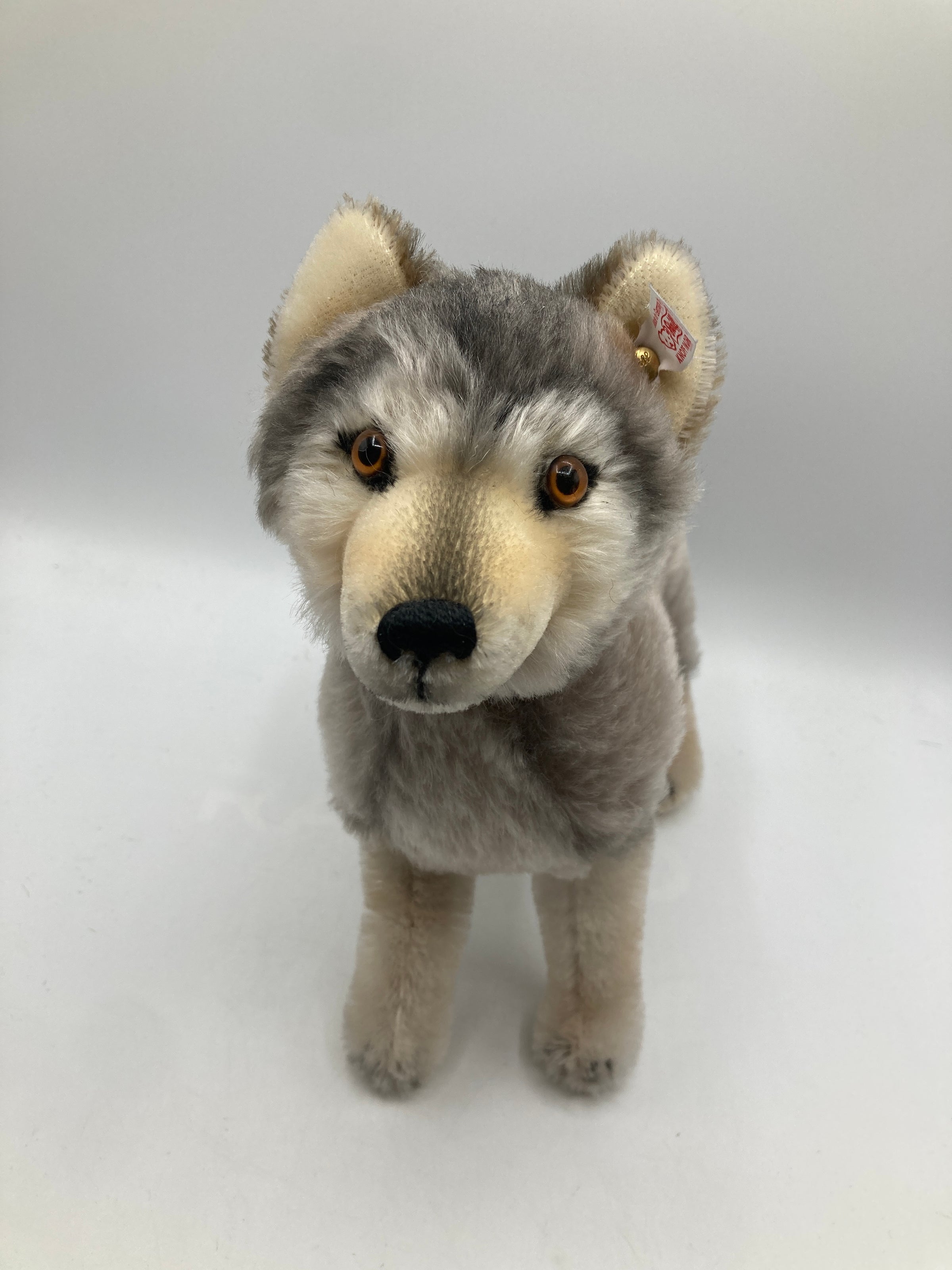 Steiff grissywolf #066801 シュタイフ　ウルフ Steiff Standing Grey Mohair Wolf With All IDs | My Site