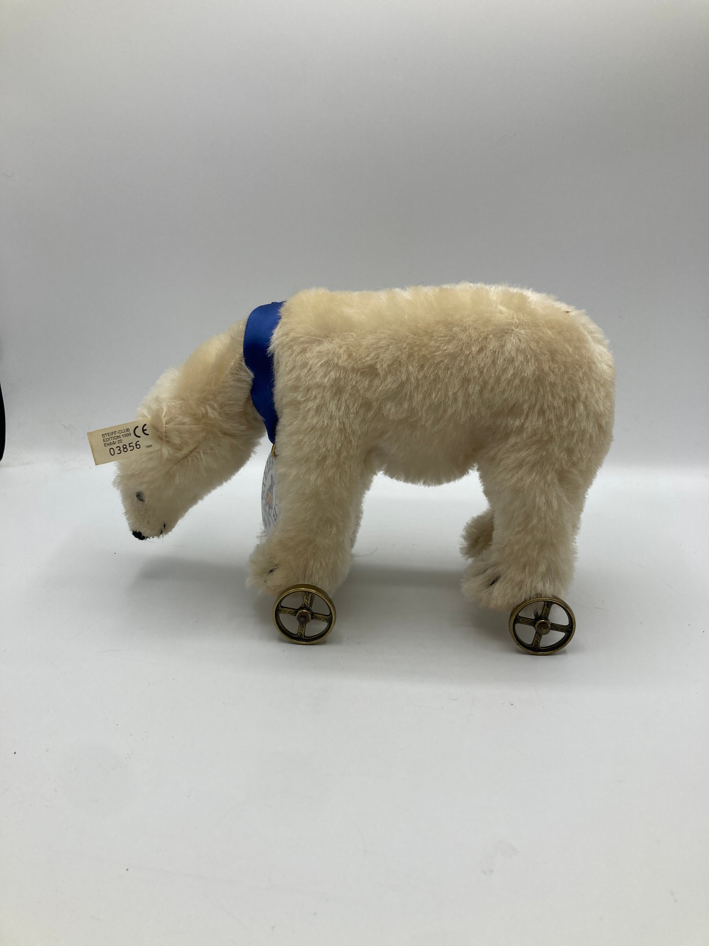 Steiff White Mohair Polar Bear on Wheels Replica With All IDs | My