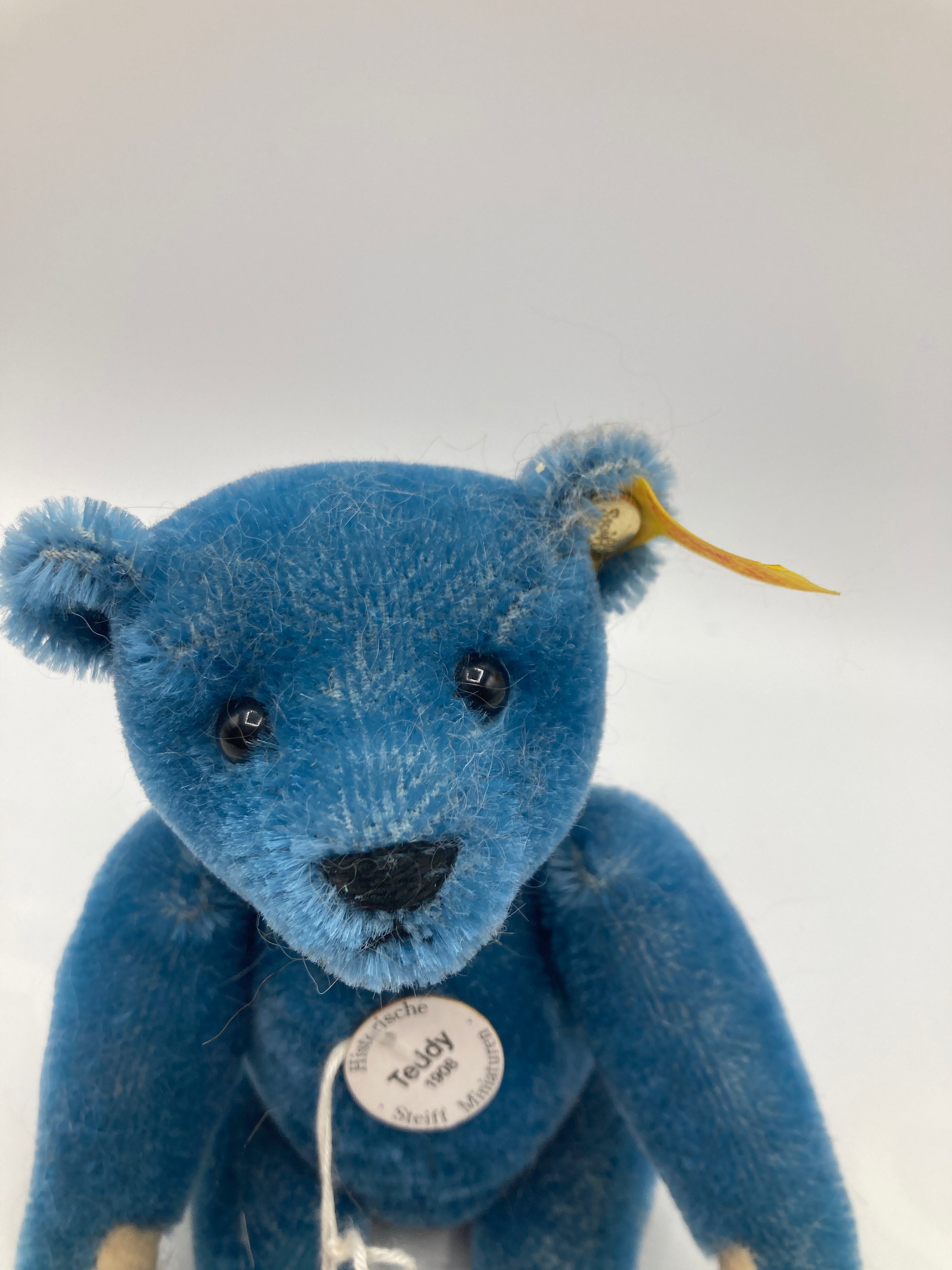 Steiff Smaller Blue Mohair Elliot Teddy Bear Replica With All IDs