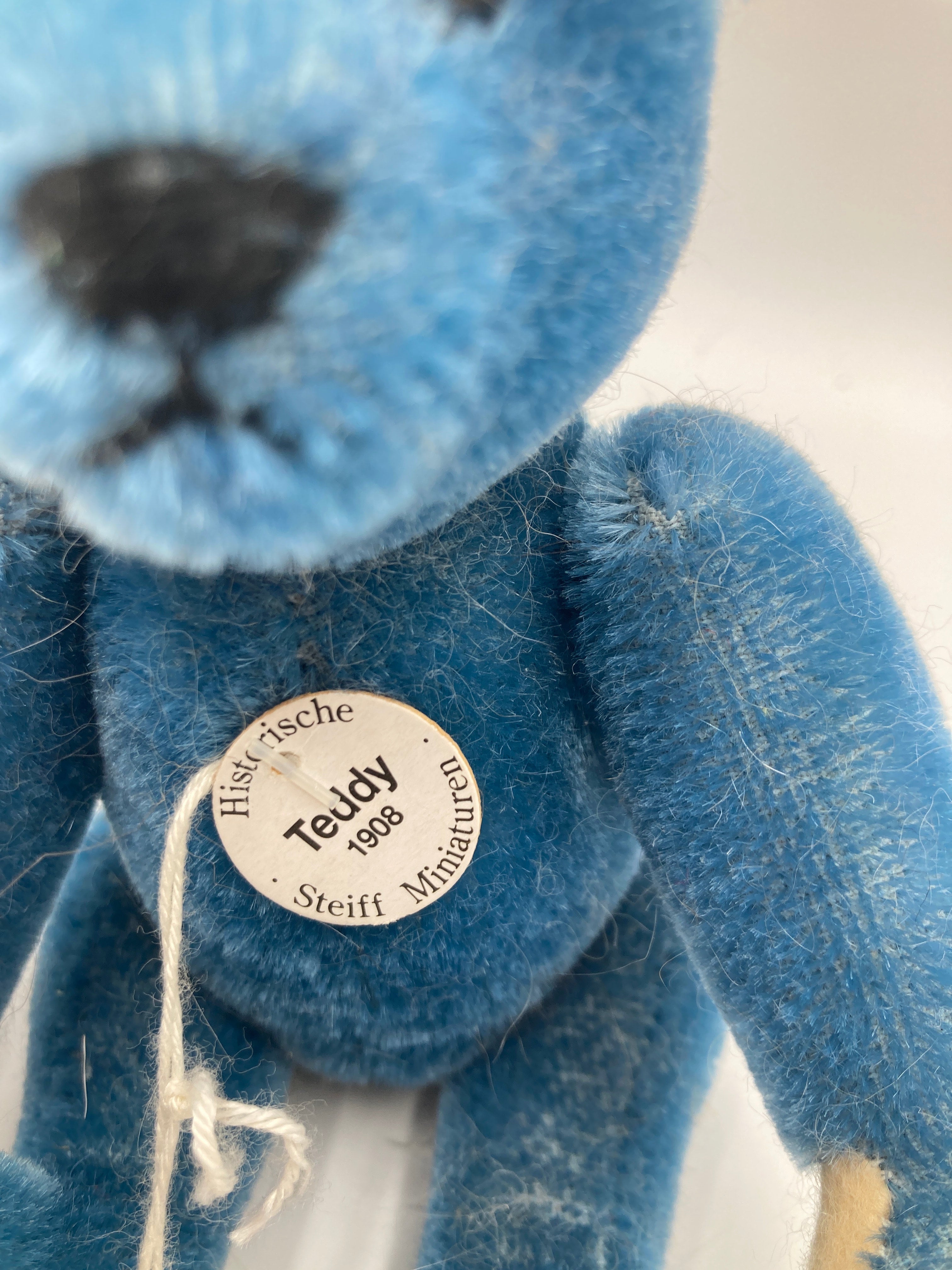 Steiff Teddy Bear 1908 ミニチュア ブルー　エリオット Steiff Smaller Blue Mohair Elliot Teddy Bear Replica With All IDs