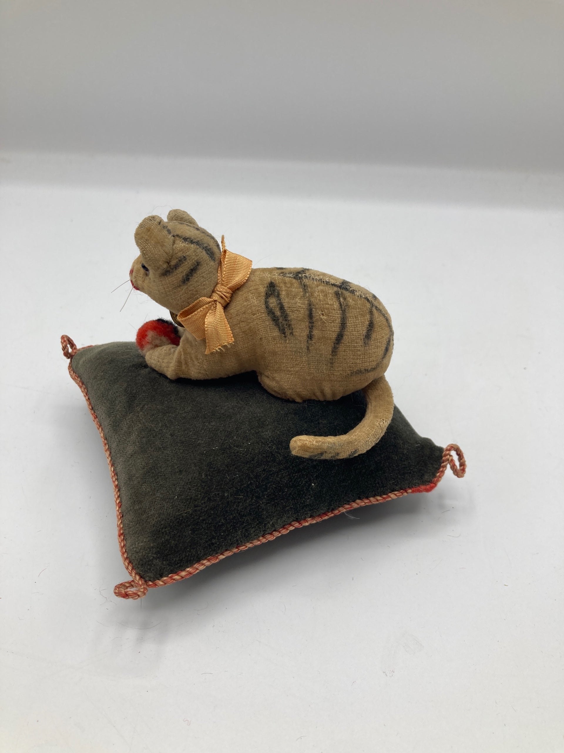 Steiff Mohair Cat On A Velvet Pincushion Replica With All IDs | My