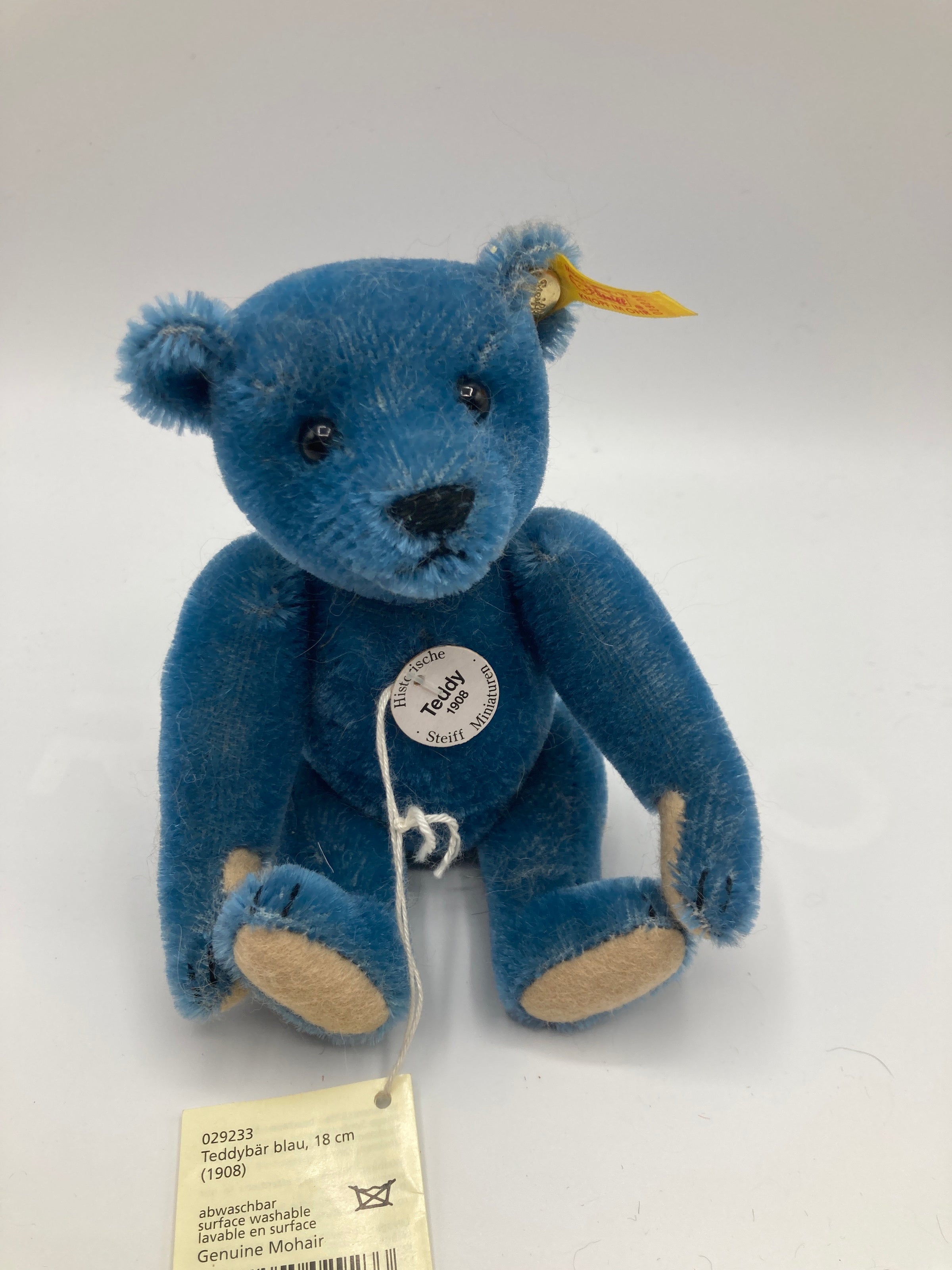 Steiff Smaller Blue Mohair Elliot Teddy Bear Replica With All IDs