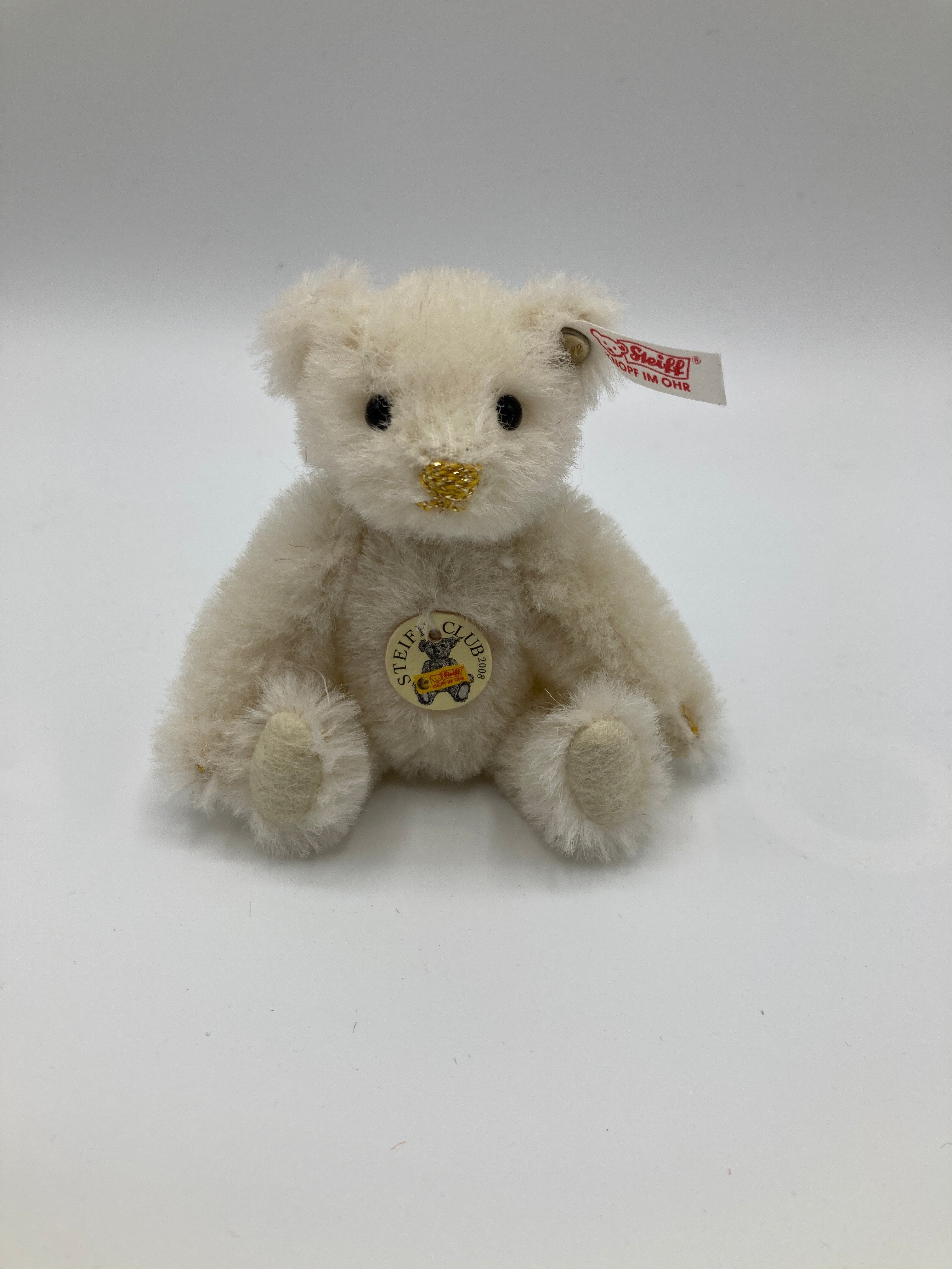 Mini Ours Steiff Club 2008 En Alpaga Blanc – Édition Rare Pour Collectionneurs (10cm, Articulé, Certificat D'authenticité Inclus)