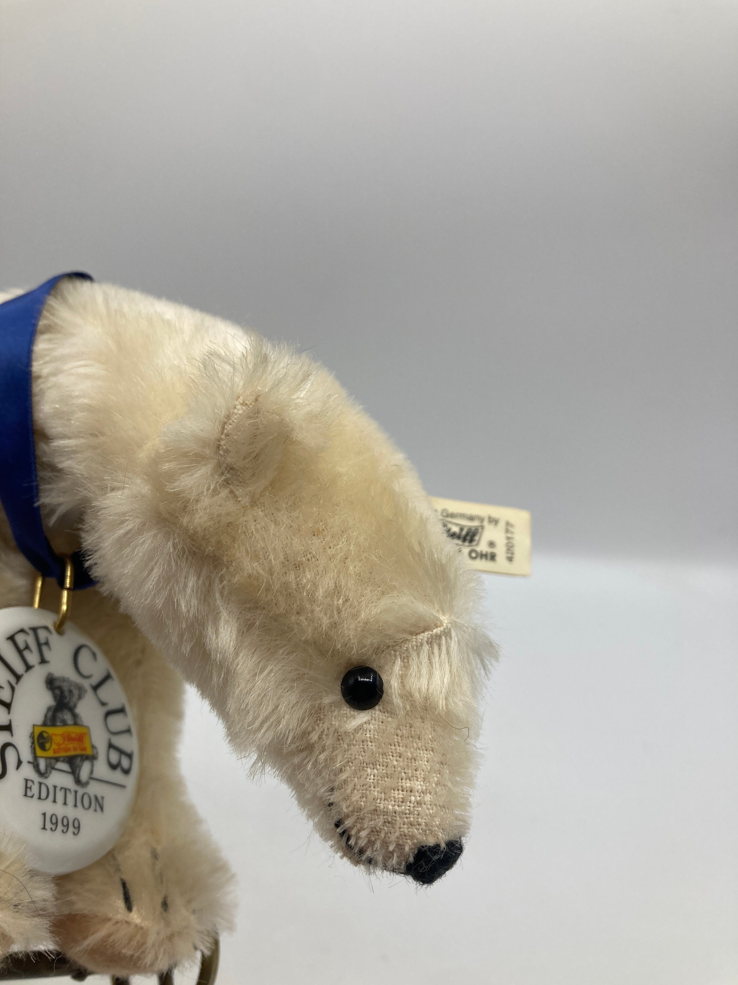 Steiff White Mohair Polar Bear on Wheels Replica With All IDs | My