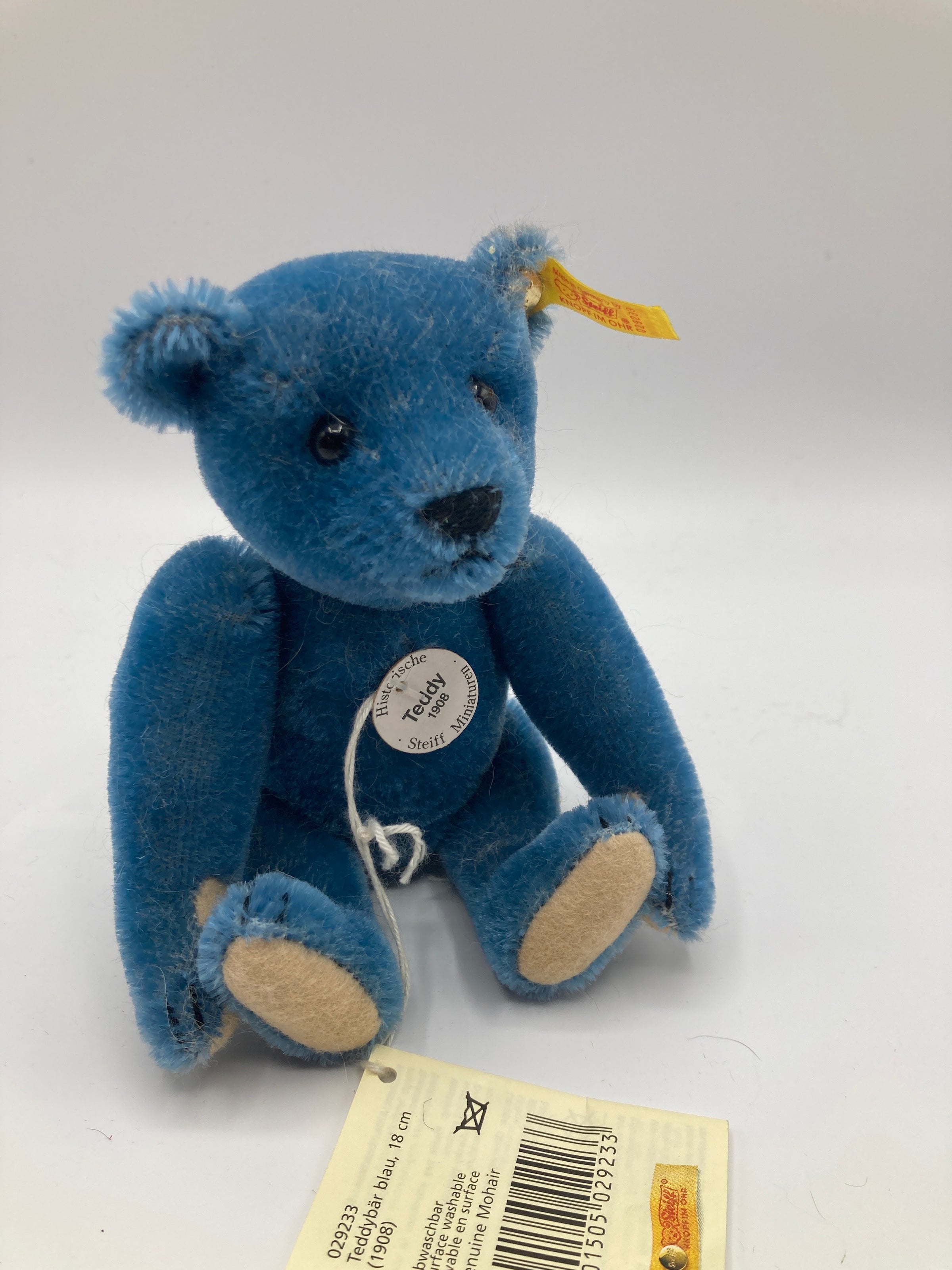 Steiff Smaller Blue Mohair Elliot Teddy Bear Replica With All IDs