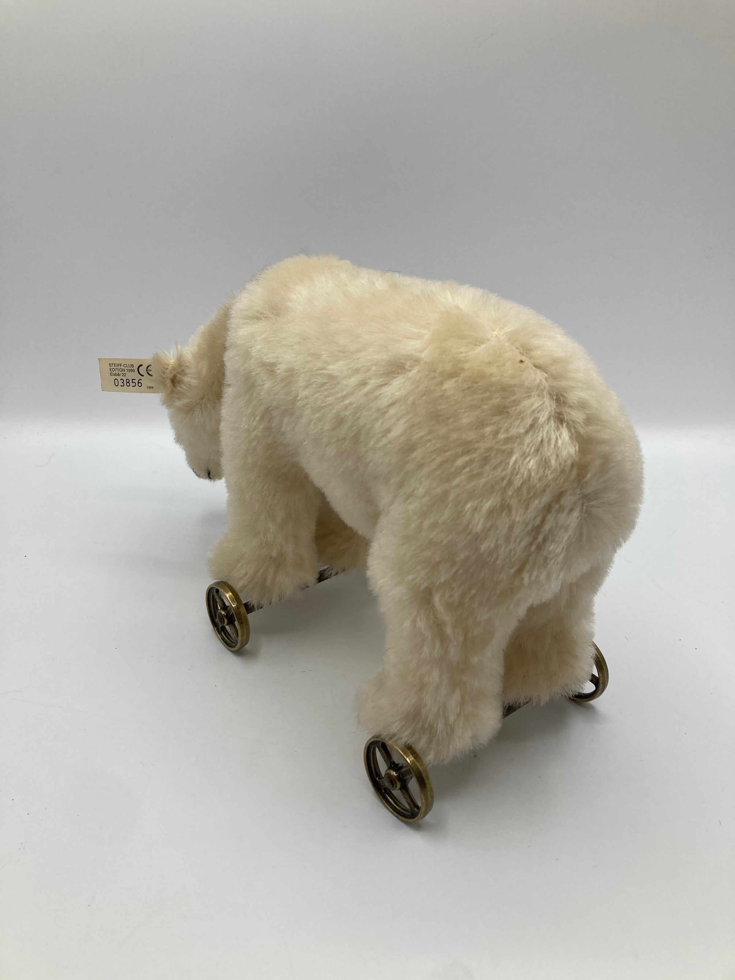 Steiff White Mohair Polar Bear on Wheels Replica With All IDs | My