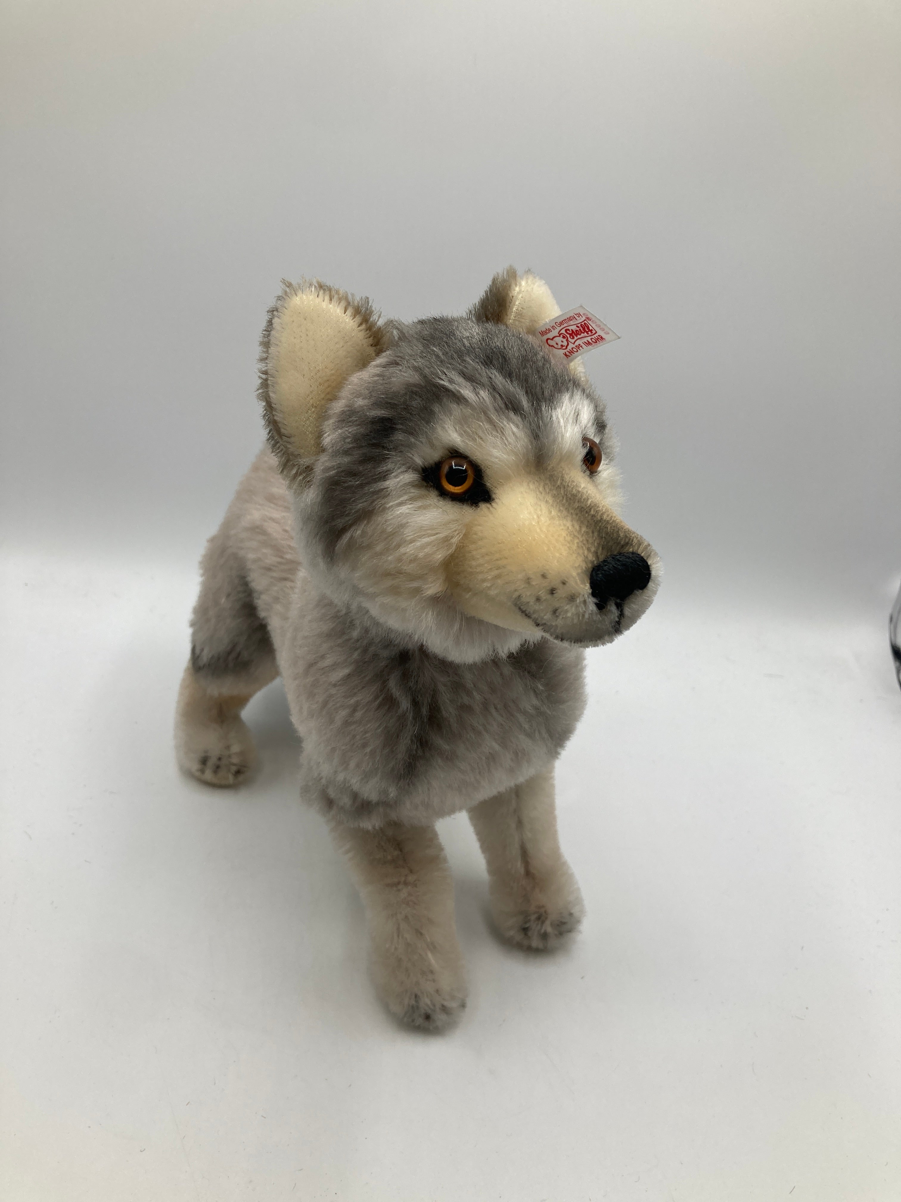 Steiff grissywolf #066801 シュタイフ　ウルフ Steiff Standing Grey Mohair Wolf With All IDs | My Site