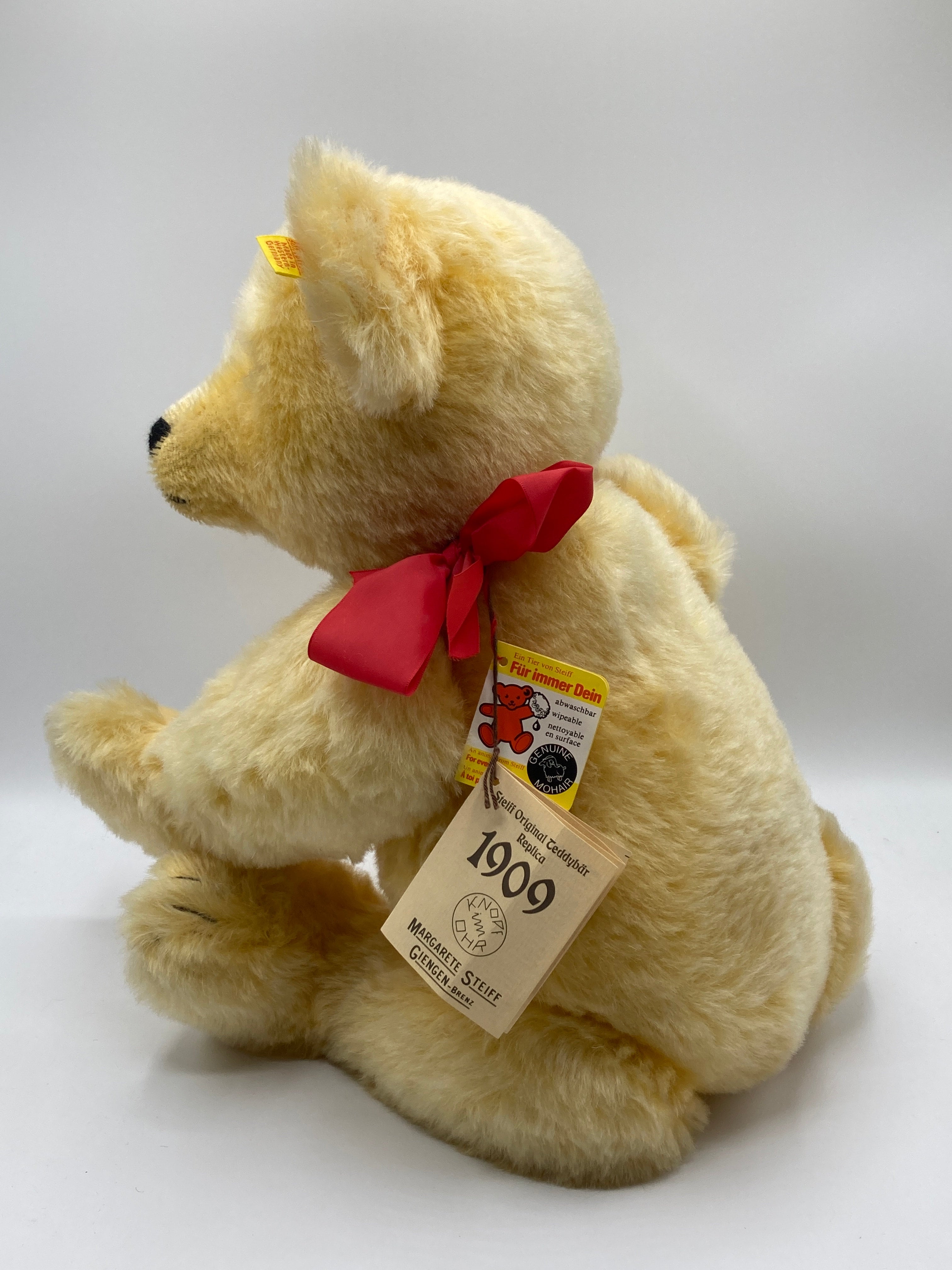 Steiff Larger Sized 1909 Classic Teddy Bear Replica With All IDs