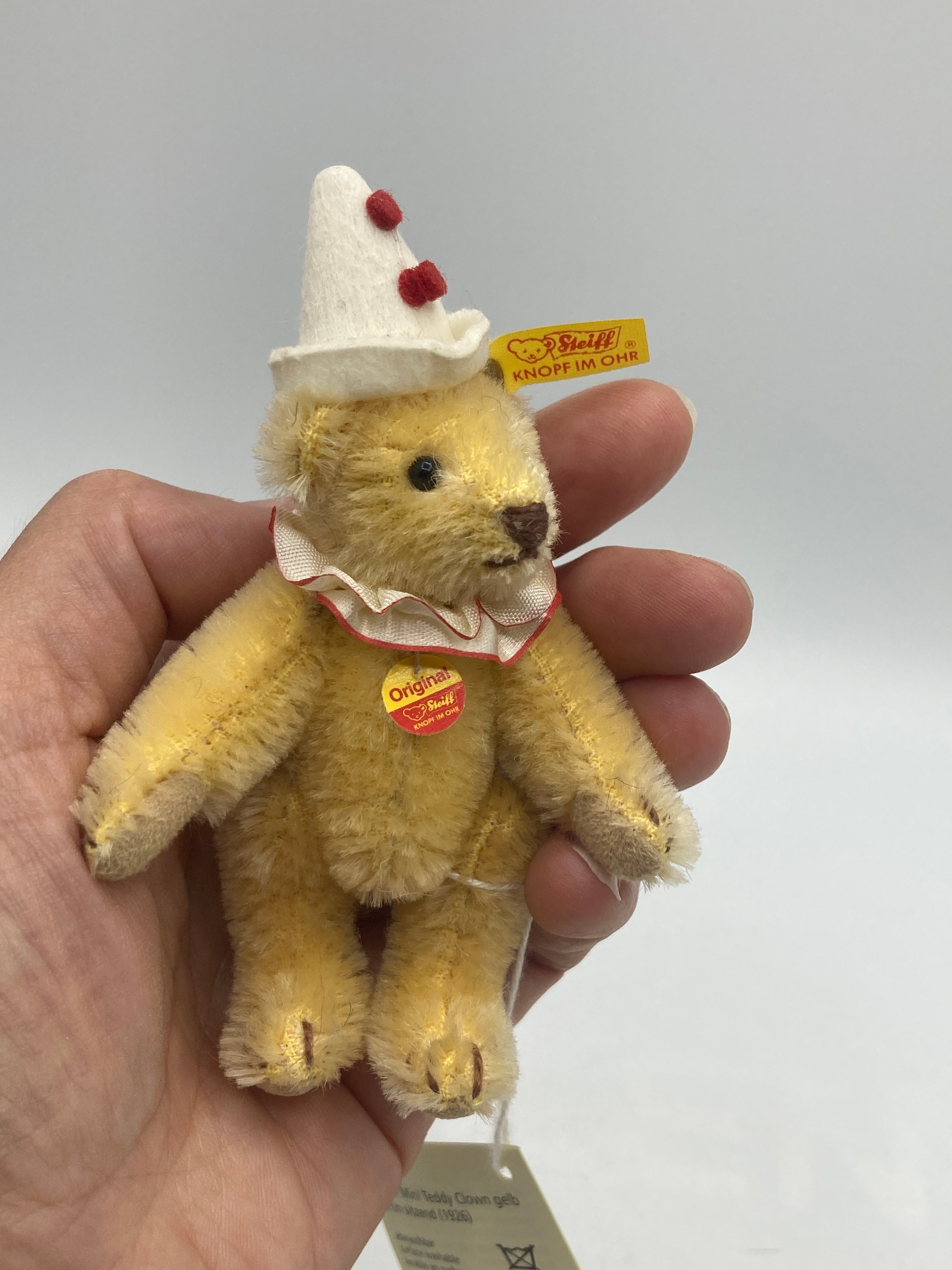 Steiff Remarkably Tiny Gold Mohair Teddy Clown Bear With All IDs