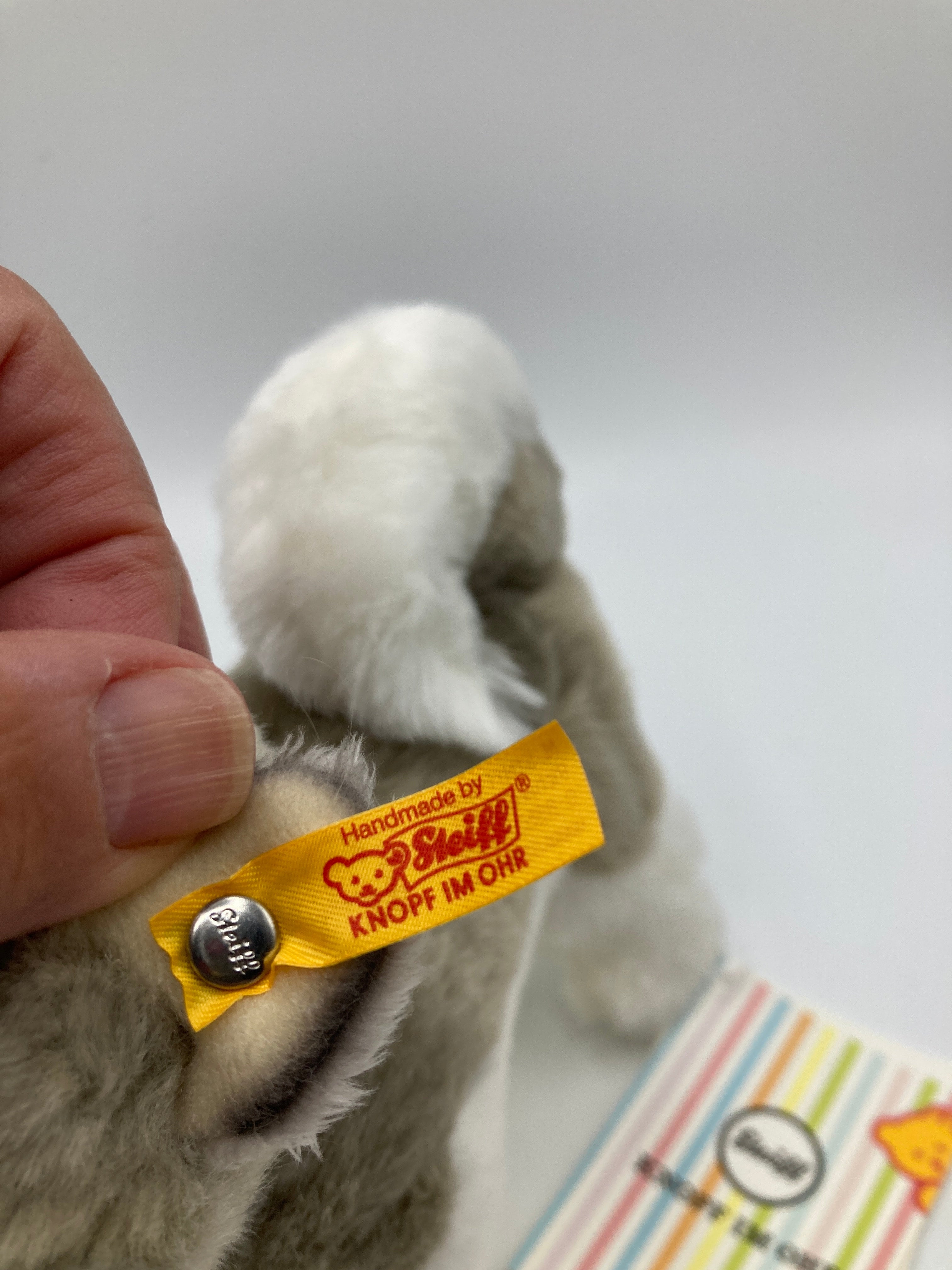 Steiff Bernie Husky Plush Toy - Grey/White Stuffed Animal, Handmade With Button In Ear
