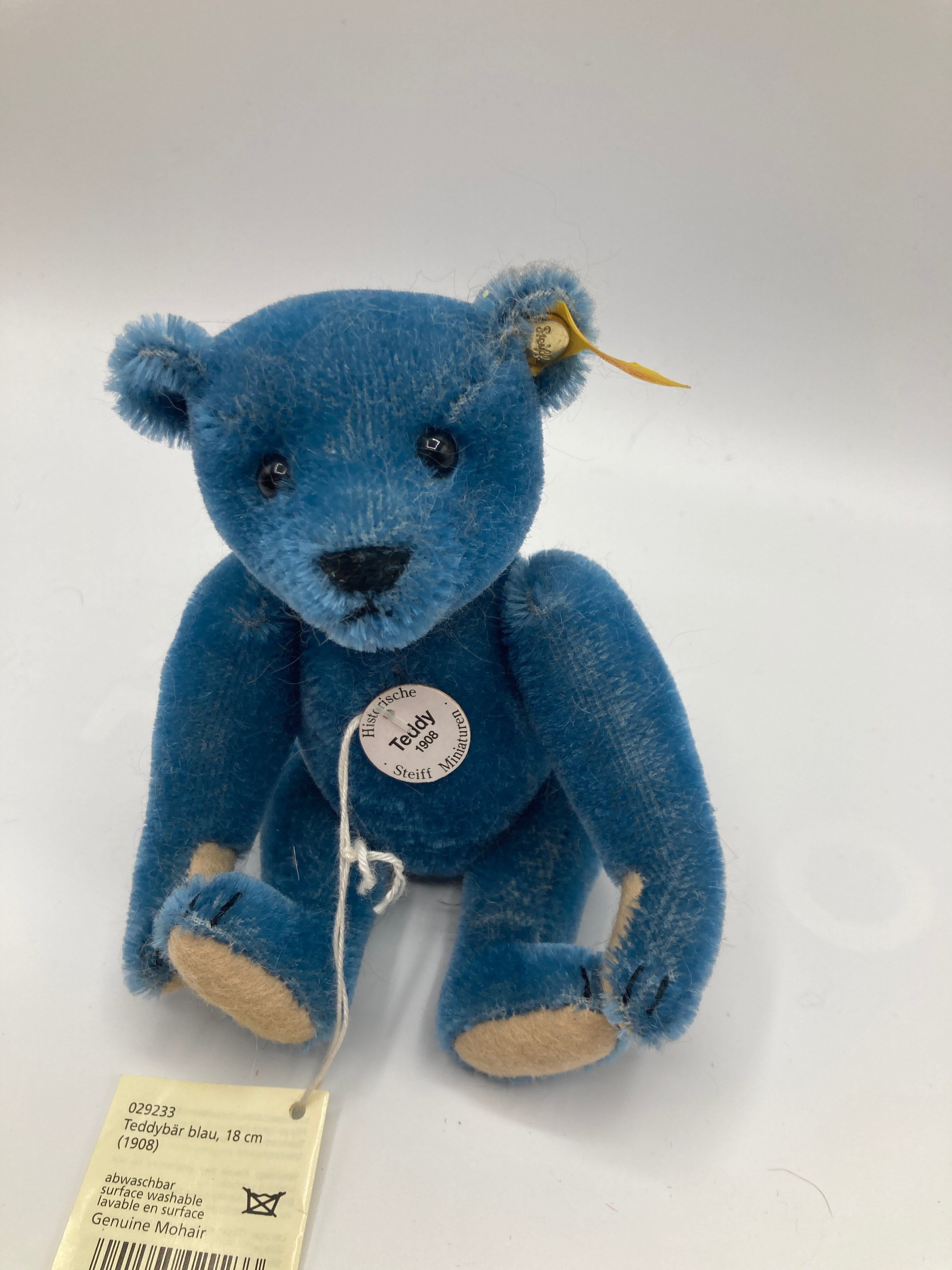 Steiff Smaller Blue Mohair Elliot Teddy Bear Replica With All IDs
