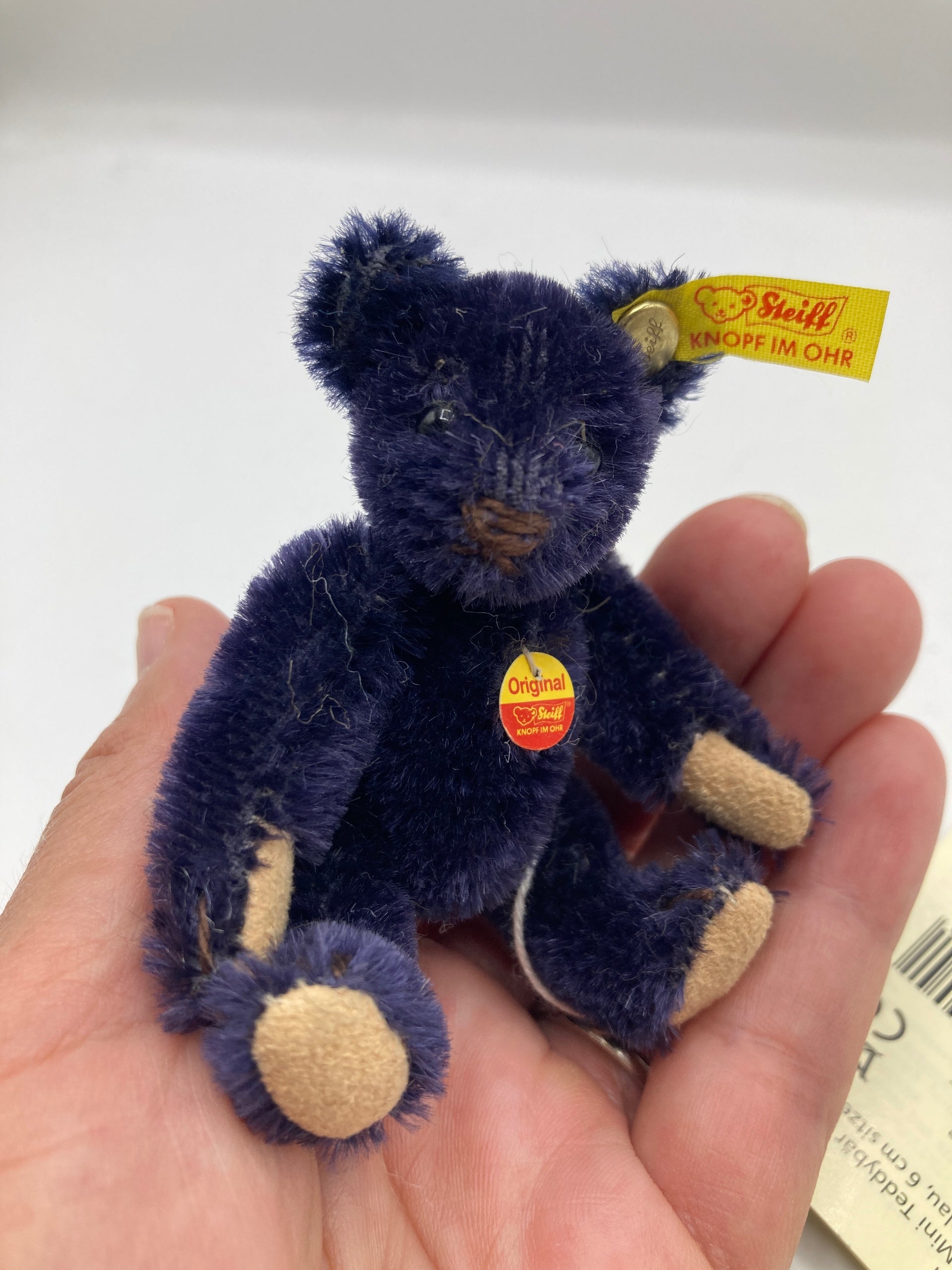 Steiff テディベアダークブルー35 Steiff Extra Small Dark Blue Mohair 1909 Teddy Bear Replica With