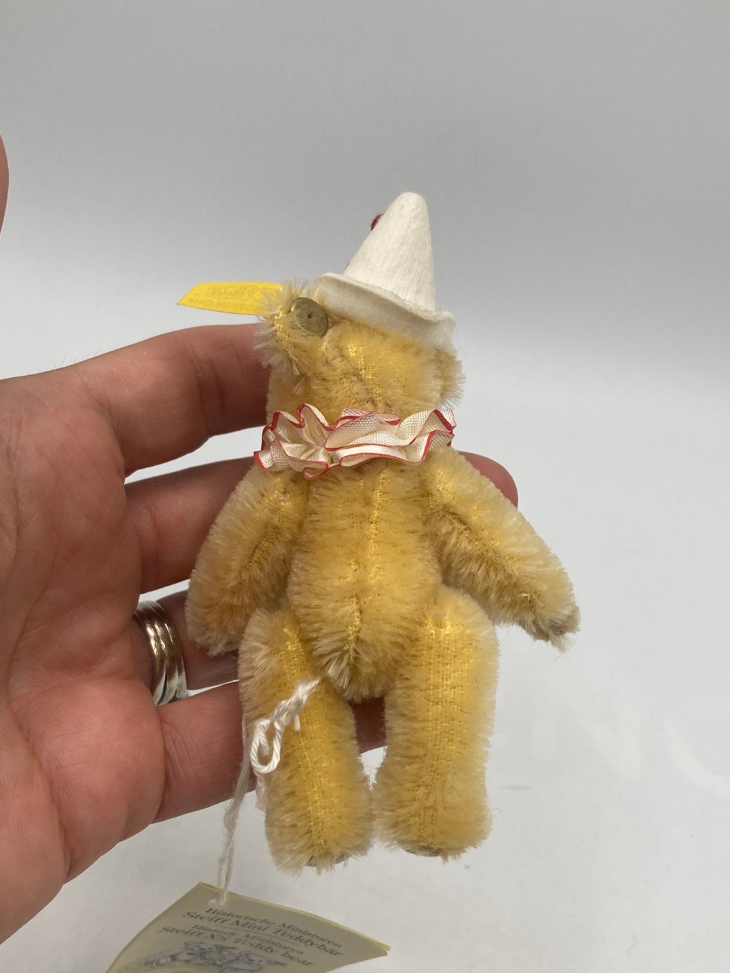 Steiff Remarkably Tiny Gold Mohair Teddy Clown Bear With All IDs
