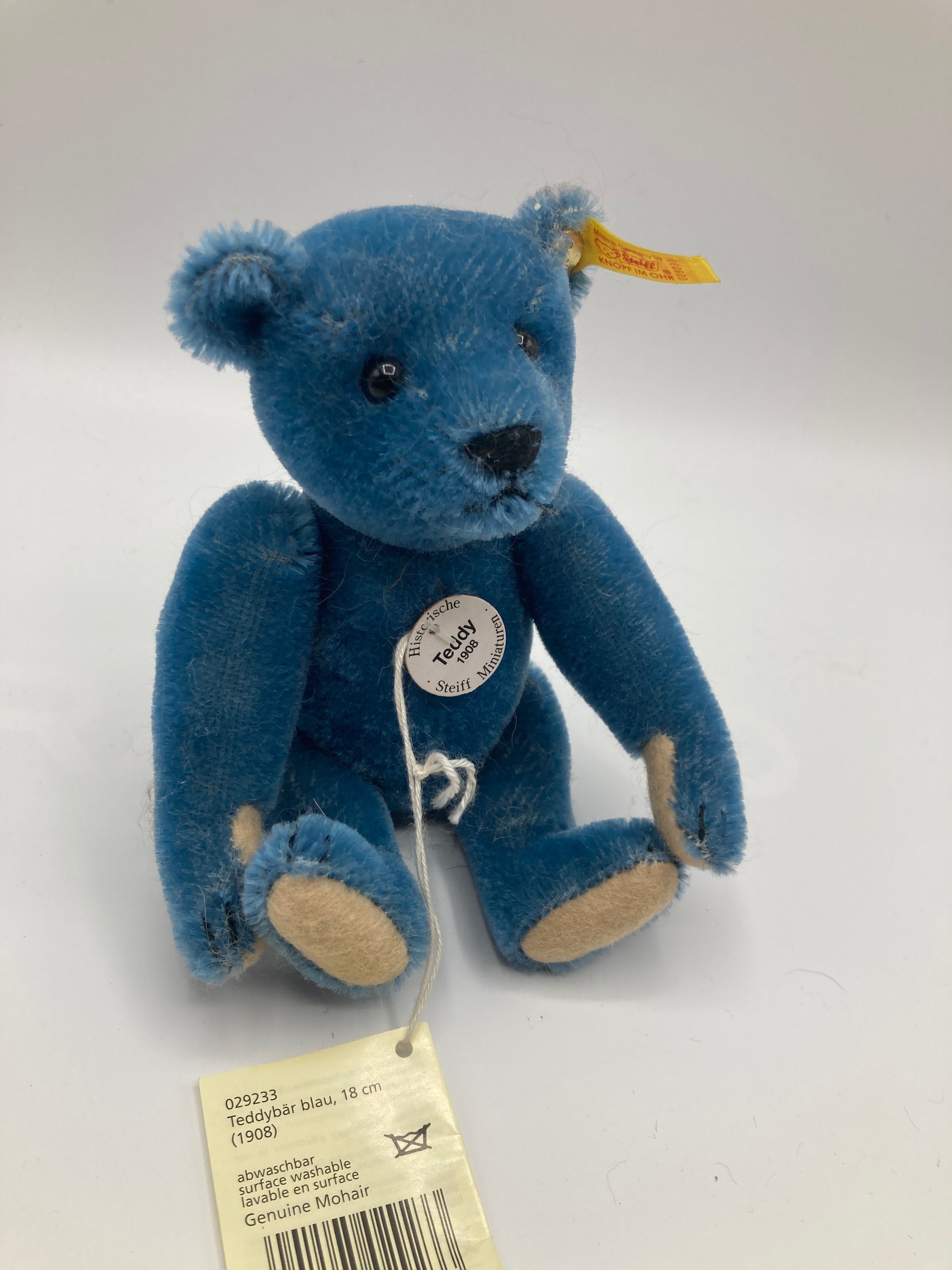 Steiff Smaller Blue Mohair Elliot Teddy Bear Replica With All IDs