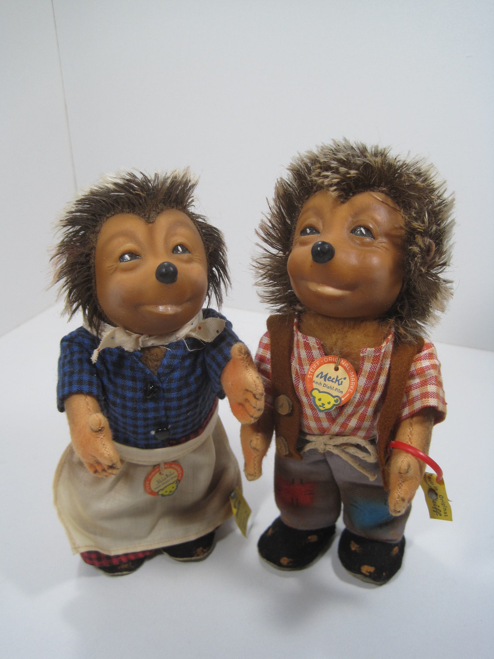 Steiff Medium Mecki And Micki Hedgehog Doll Couple With All IDs