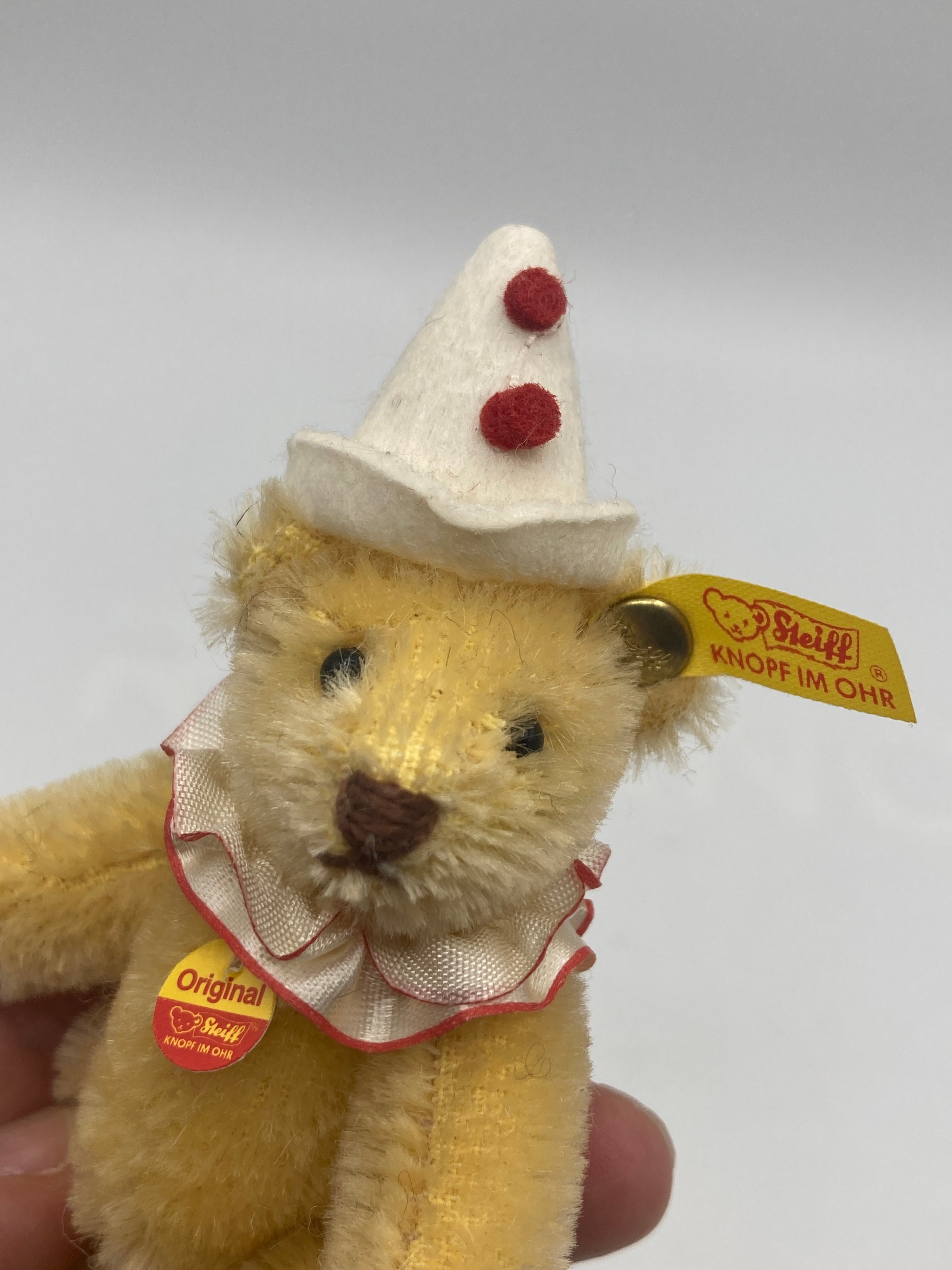Steiff Remarkably Tiny Gold Mohair Teddy Clown Bear With All IDs