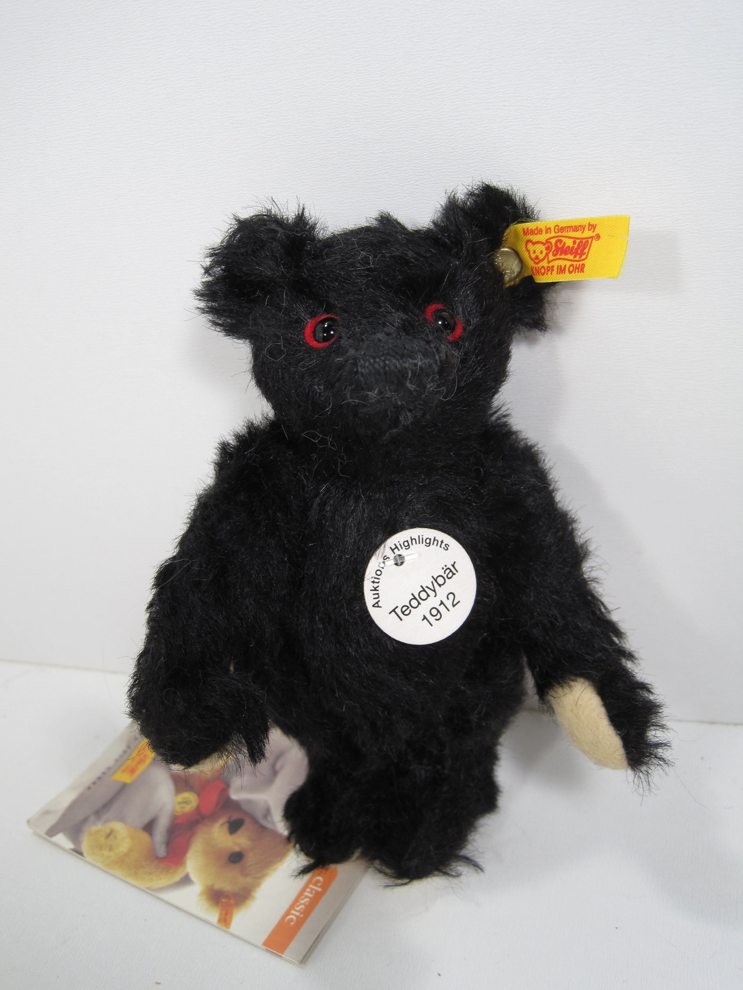 Steiff Small Black Mohair Replica Teddy Bear 1912 With All IDs